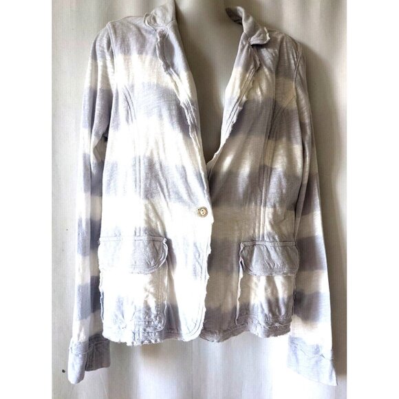 Lilka Anthropologie Knit Jersey Blazer Blue White Tie Dye One Button Size M - Picture 1 of 10